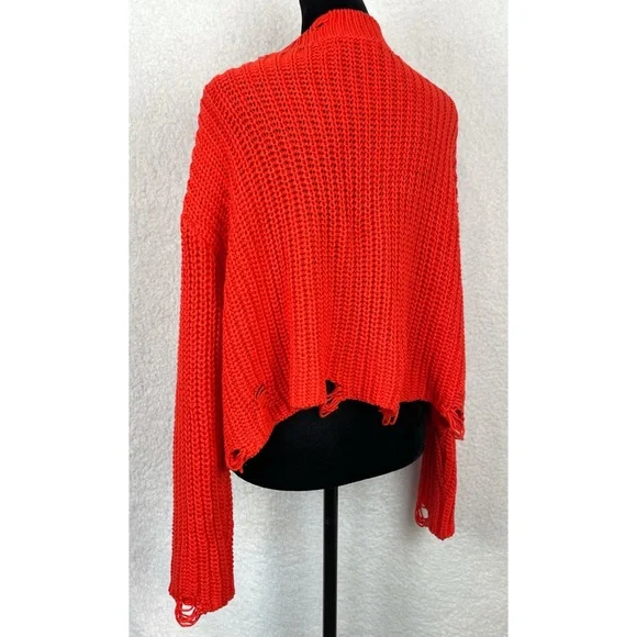 ZARA • Orange Distressed Knit Cropped Sweater, M - Picture 10 of 16